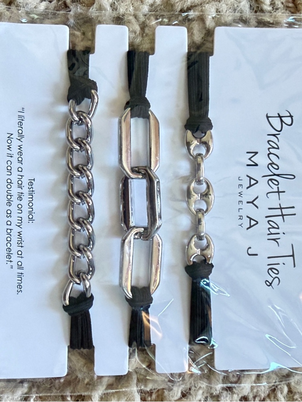 Maya Bracelet Hair Ties in Silver, tan, pink, blueand Black - Set of 3 multiple